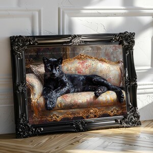 Schwarzer Panther Kunstdruck Viktorianischen Sofa Tierportrait Wunderlich Katze Dekor Galerie Wand Maximalist Katze Malerei Vintage Geschenk AH18 Bild 5