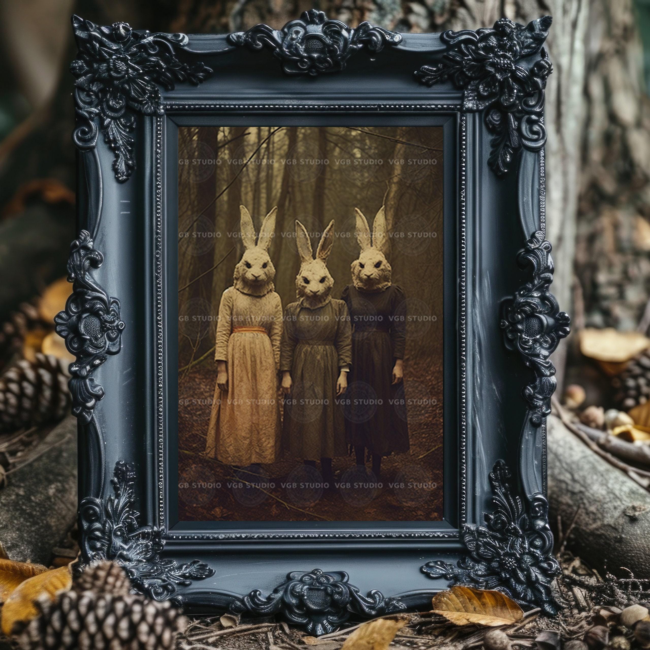 Spooky Rabbit Painting Creepy Rabbit Cult Art Print Gothic Forest Folklore Surreal Animal Wall ...