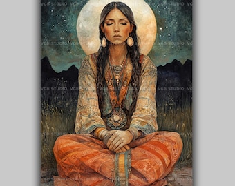 Changing Woman Navajo Goddess Of Renewal Sacred Indigenous Spiritual Wall Art Print, Native American Mythology Divine Feminine Art AL10