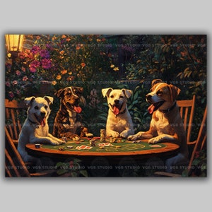 Hond poker nacht Art Print grappige dieren speelkaarten tuinfeest decor grillige hondenliefhebbers muur kunst humoristische hoektand kunst aan de muur poster x 11