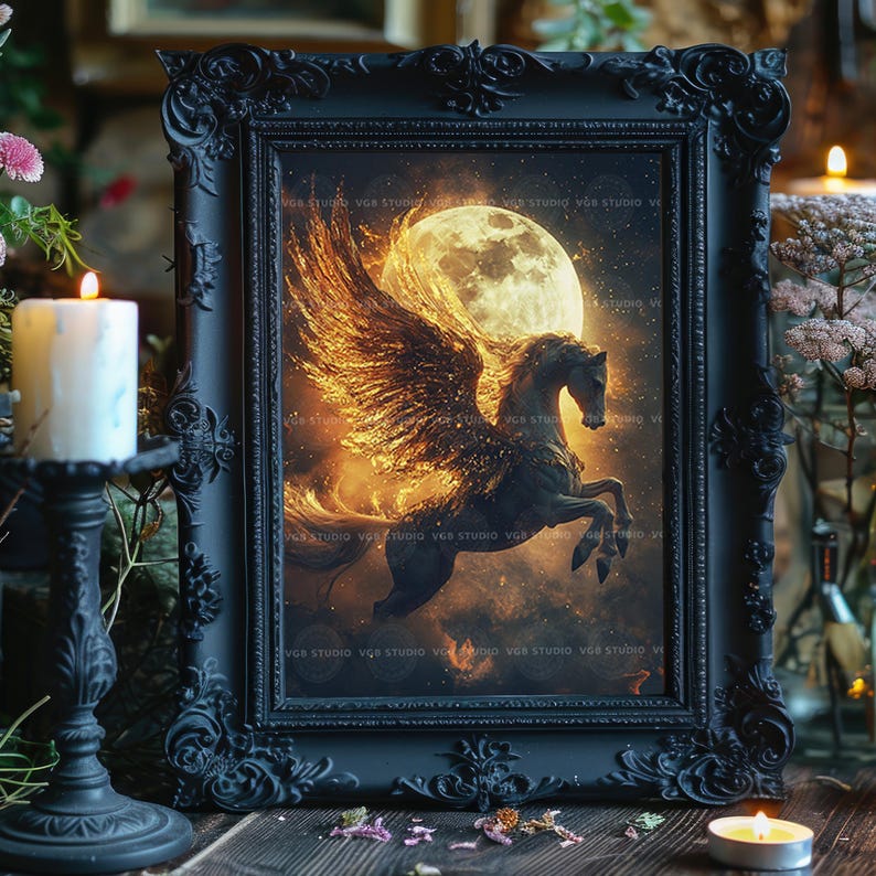 Pegasus Art Print Mythical Winged Horse Fantasy Creature Artwork ...