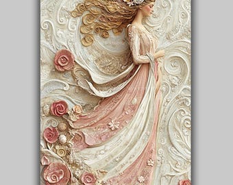 Aphrodite Goddess Art Print Greek Goddess of Love Beauty Sea Shell Roses Flowing Gown Romantic Mythology Decor Feminine Wall Art y70