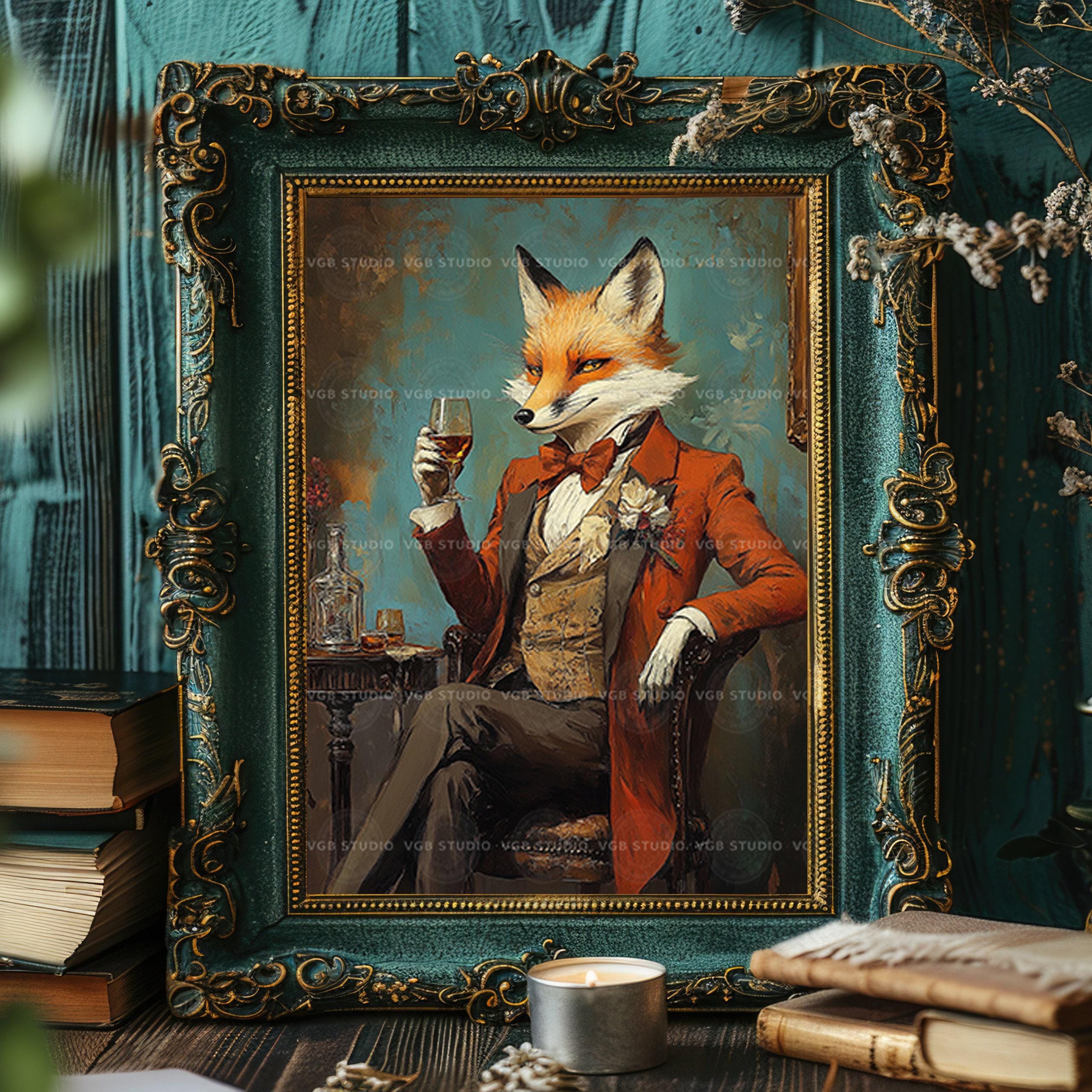 Fox Gentleman in Armchair Art Print, Victorian Dandy With Brandy