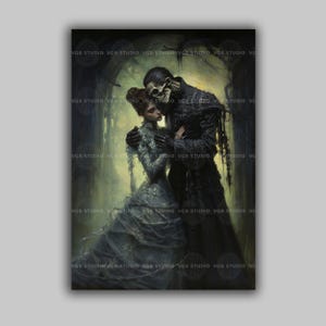 Gothic Romantik Kunstdruck Skelett Braut Viktorianisch Gothic Paar Haunted Love Bilder Malerei makaber Märchen Hochzeit Geschenk G70 Bild 1
