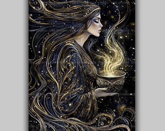 Ceridwen Welsh Goddess Wall Art Print, Cerridwen Cauldron of Inspiration, Celtic Mythology Decor, Pagan Witchcraft Awen Magic Spiritual AG33