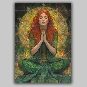 Brigid Art Print Celtic Goddess Wall Art Irish Pagan Decor Divine Feminine Spring Fire Magic Green Mandala Meditation Gift Imbolc AD54