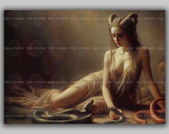 Lilith With Serpents Devil Print, Demon Baroque Dark Art, Occult Poster, Gothic Female Demon, Witchcraft, Witch Print, Wiccan Art, J64