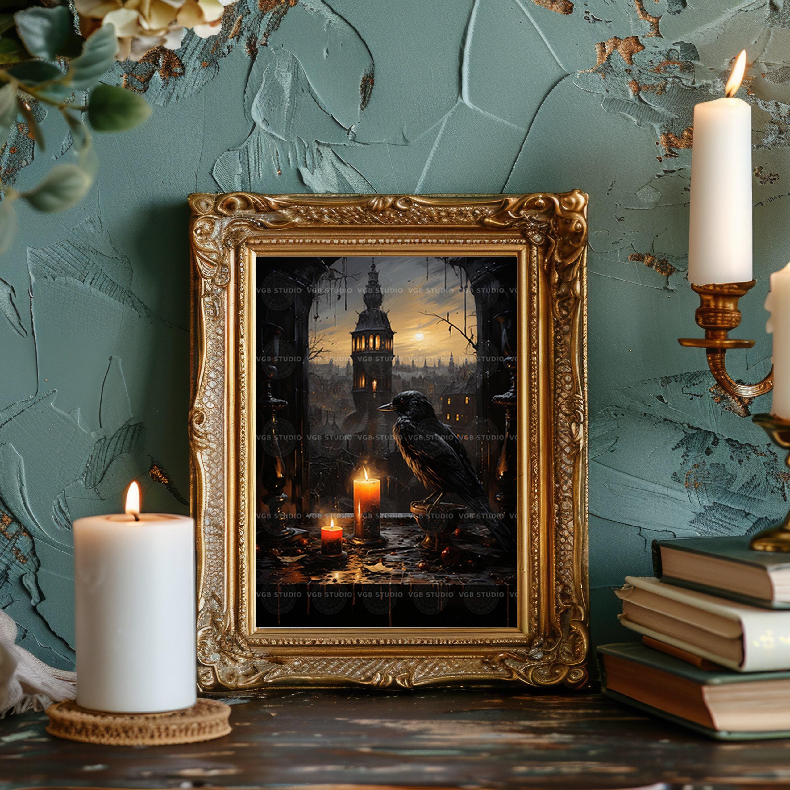 Medieval City Raven Art Print, Gothic Crow Wall Decor, Dark