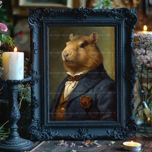 Victorian Capybara Wall Art Print, Dapper Gentleman Portrait in Suit, Whimsical Animal Decor, Dark Academia Vintage Style, Quirky Rodent H40 image 2
