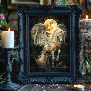 Pegasus Moonlight Art Print Greek Mythology Winged Horse Fantasy Artwork Celestial Creature Painting Mystical Night Sky Wall Decor AJ82 image 2