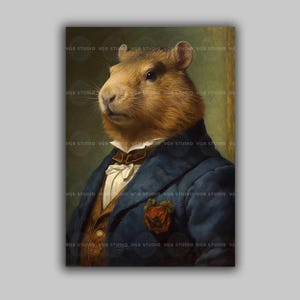 Victorian Capybara Wall Art Print, Dapper Gentleman Portrait in Suit, Whimsical Animal Decor, Dark Academia Vintage Style, Quirky Rodent H40 image 1