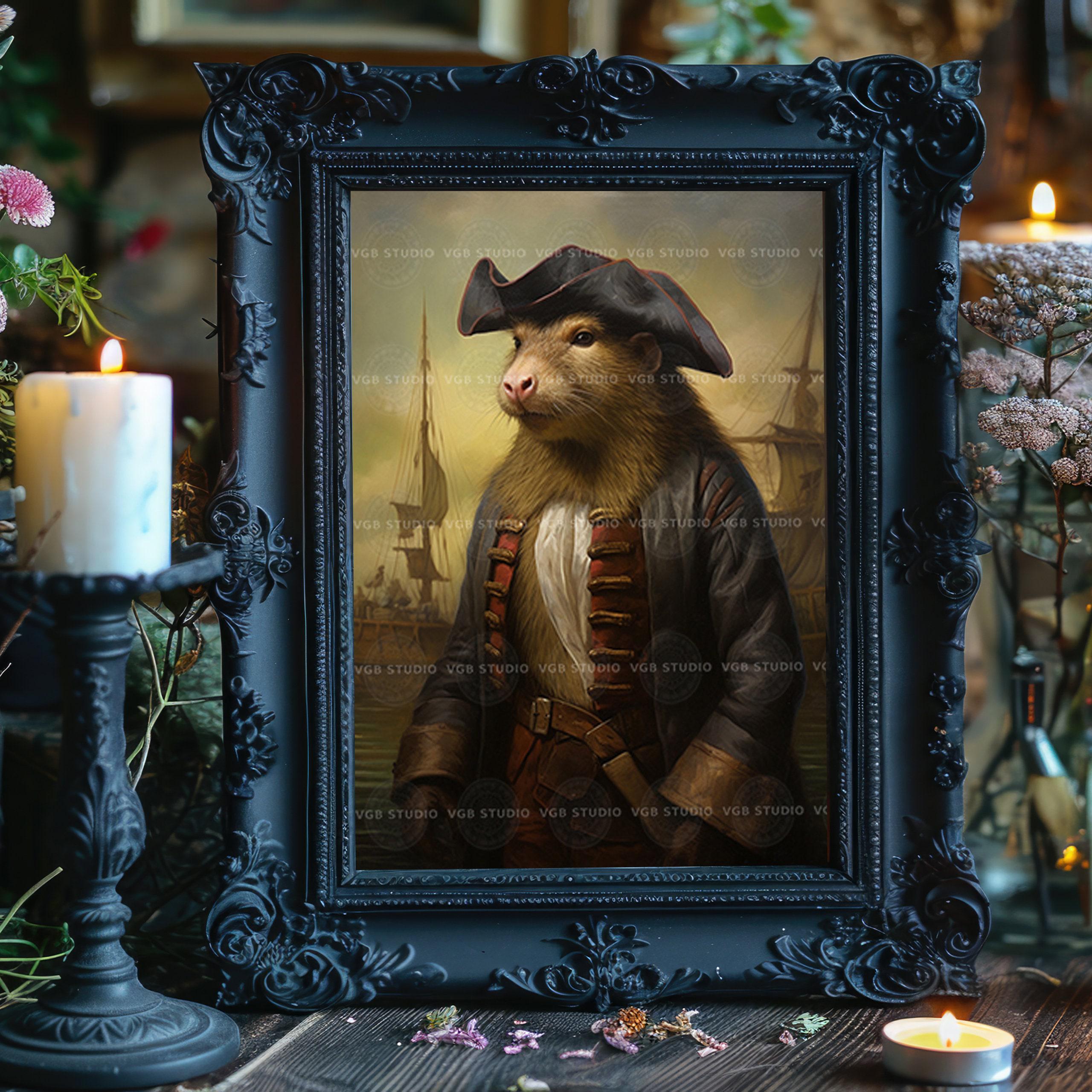 Capybara Pirate Wall Art Print, Nautical Animal Captain Portrait, Funny ...