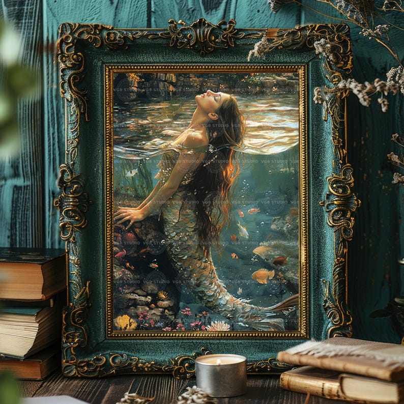 Beautiful Mermaid Whimsical Moment, Siren Whimsical Baroque Art Poster ...