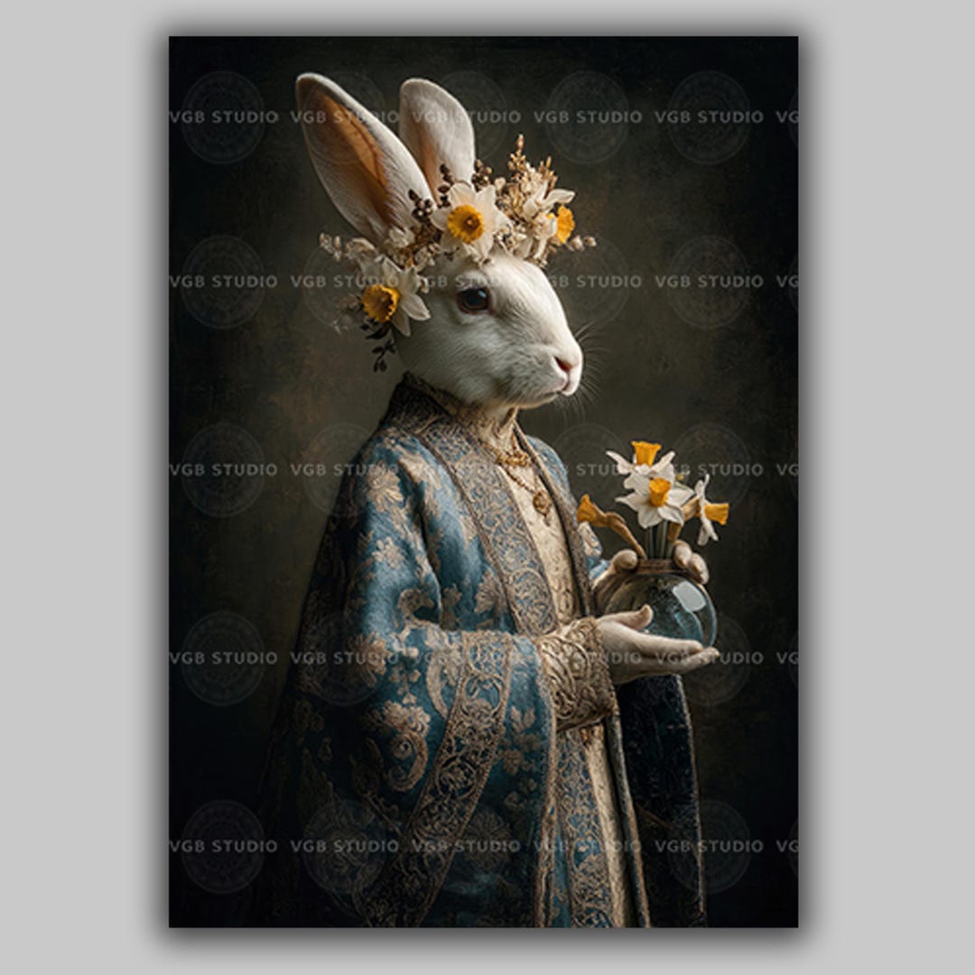 Spring Rabbit Goddess Floral Crown Art Sacred Daffodil Animal Print for ...