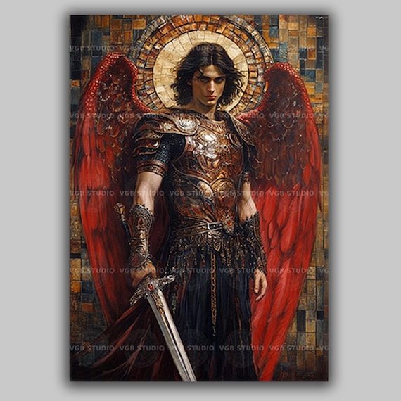 Archangel Michael Wall Art Print, Catholic Warrior Angel With