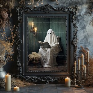 Funny Ghost Bathroom Wall Art Print, Spooky Toilet Reading Poster, Gothic Room Decor, Haunted Book Lover Artwork, Quirky Halloween Print H27 image 8
