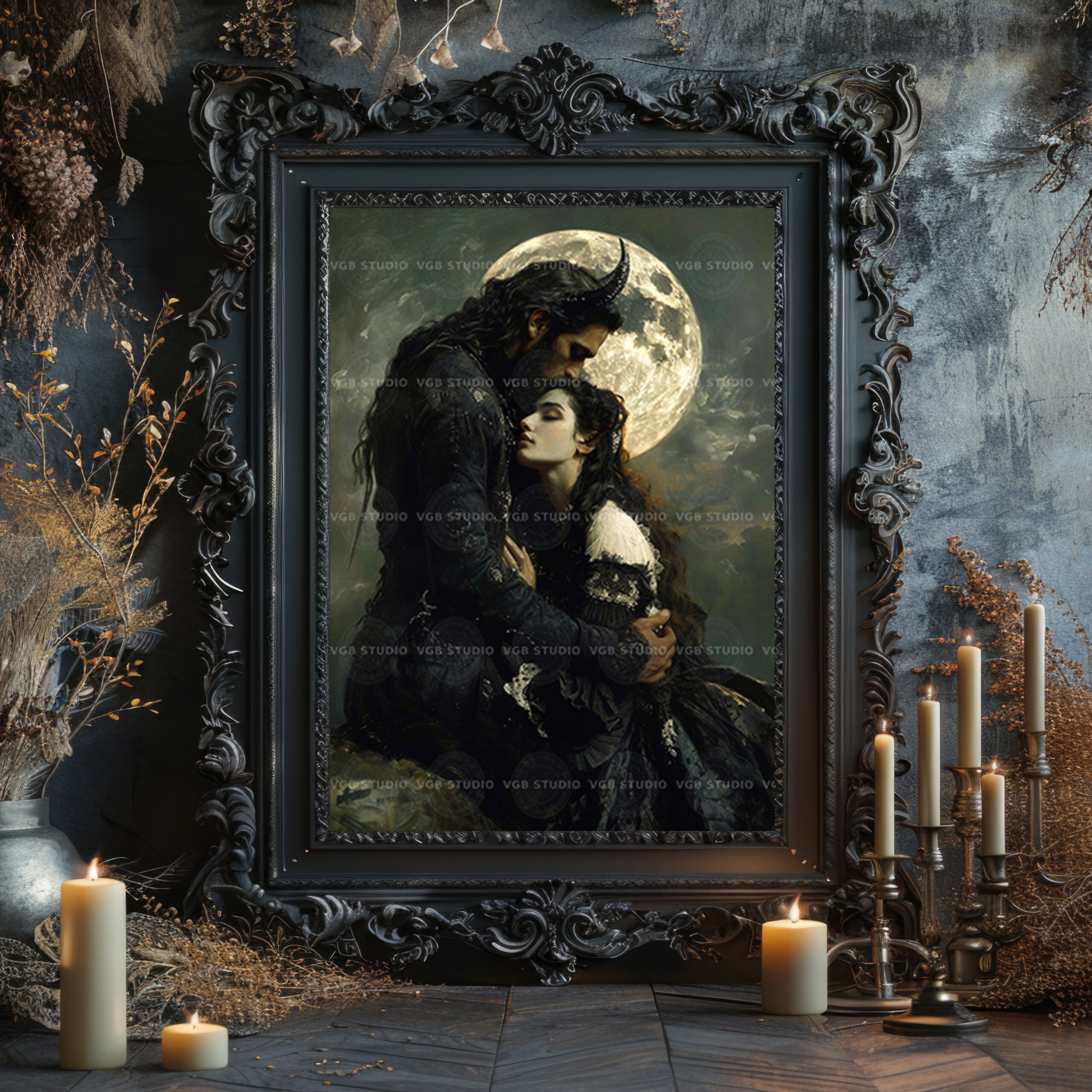 絵画(moonlight ) Moonlight 22x30 Hand Numbered Ltd. Edition Art Nouveau Deco