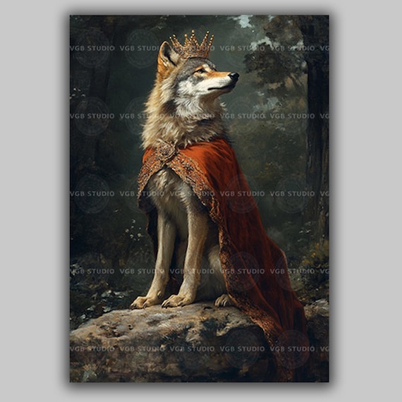 Majestic Wolf Medieval King Art Print Royal Noble Animal Portrait