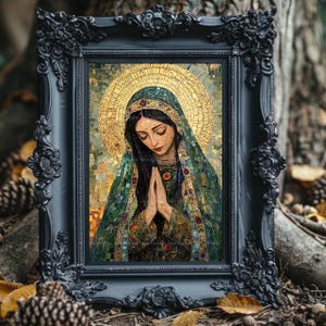 Mary Magdalene Mosaic Art Print Sacred Feminine Saint Religious Icon Christian Mythology Decor Golden Halo Spiritual Wall Artwork AJ68 image 5