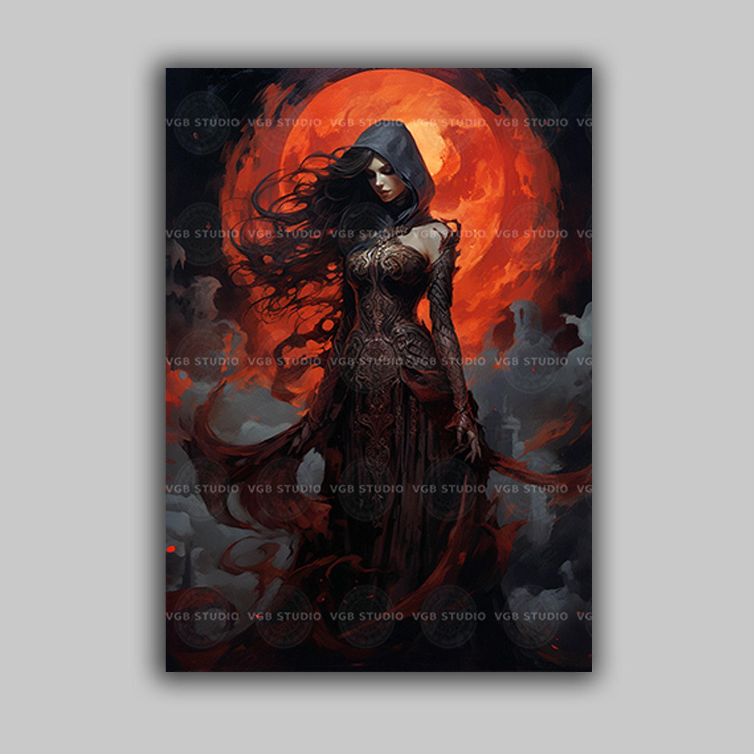 Lilith Art Print, Dark Feminine Goddess, Gothic Woman Portrait