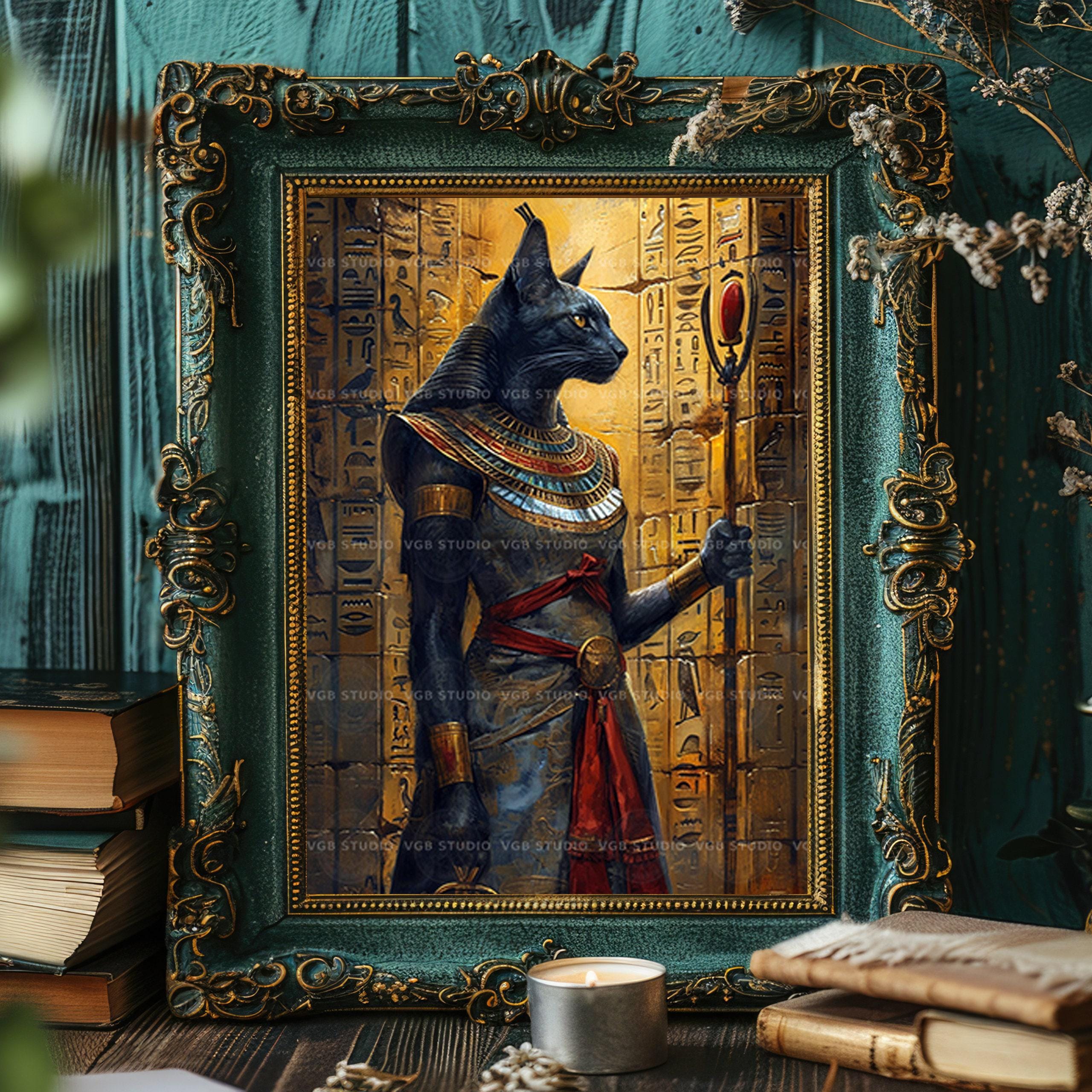 Bastet Egyptian Goddess Cat Art Print Dark Feline Deity in