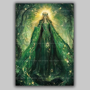 Danu Goddess Art Print Celtic Mother Earth Irish Mythology Decor Green Forest Pagan Wall Art Divine Feminine Irish Goddess Illustration aa63