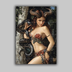 Lilith Art Print Dark Goddess Wall Decor Demonic Woman Snake Fantasy Witch Artwork Gothic Occult Feminine Power Pagan Symbolism Print t71
