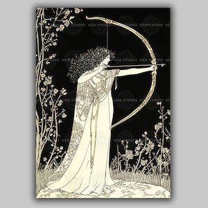 Artemis Art Print Greek Goddess Moon Huntress Bow Arrow Mythology Feminine Strength Boho Wall Decor Pagan Wiccan Sacred Feminine Gift AE63