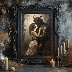 Gothic Monster Romance Wall Art Print, Horned Beast And Woman Embrace, Dark Fantasy Lovers, Occult Fairy Tale, Beauty Beast Macabre E08 image 8