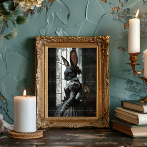 Gothic Black Rabbit Victorian Refined Lady Print, Dark Academy Goth ...