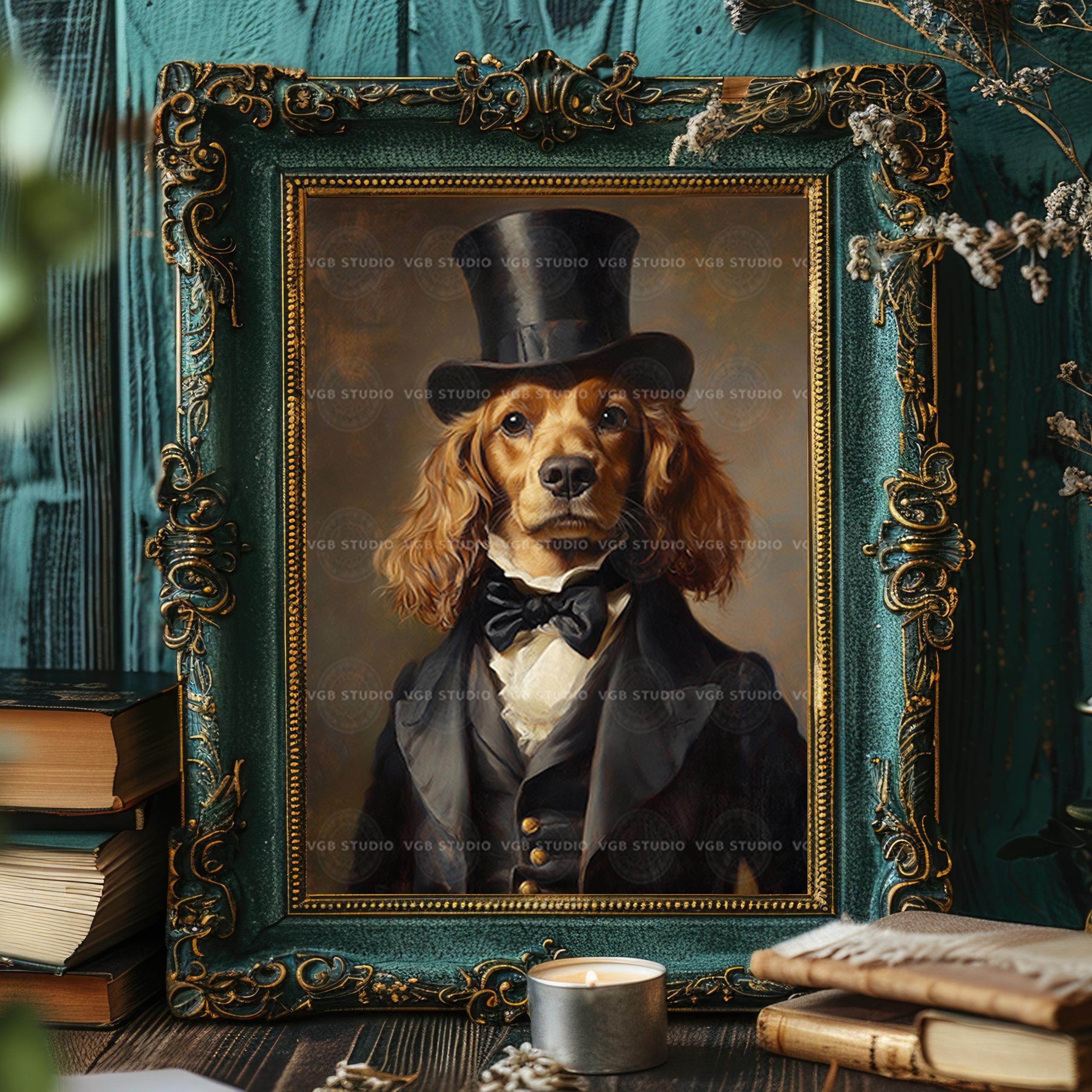 Victorian Dog Art Print Funny Animal Portrait With Top Hat Dapper Pet ...