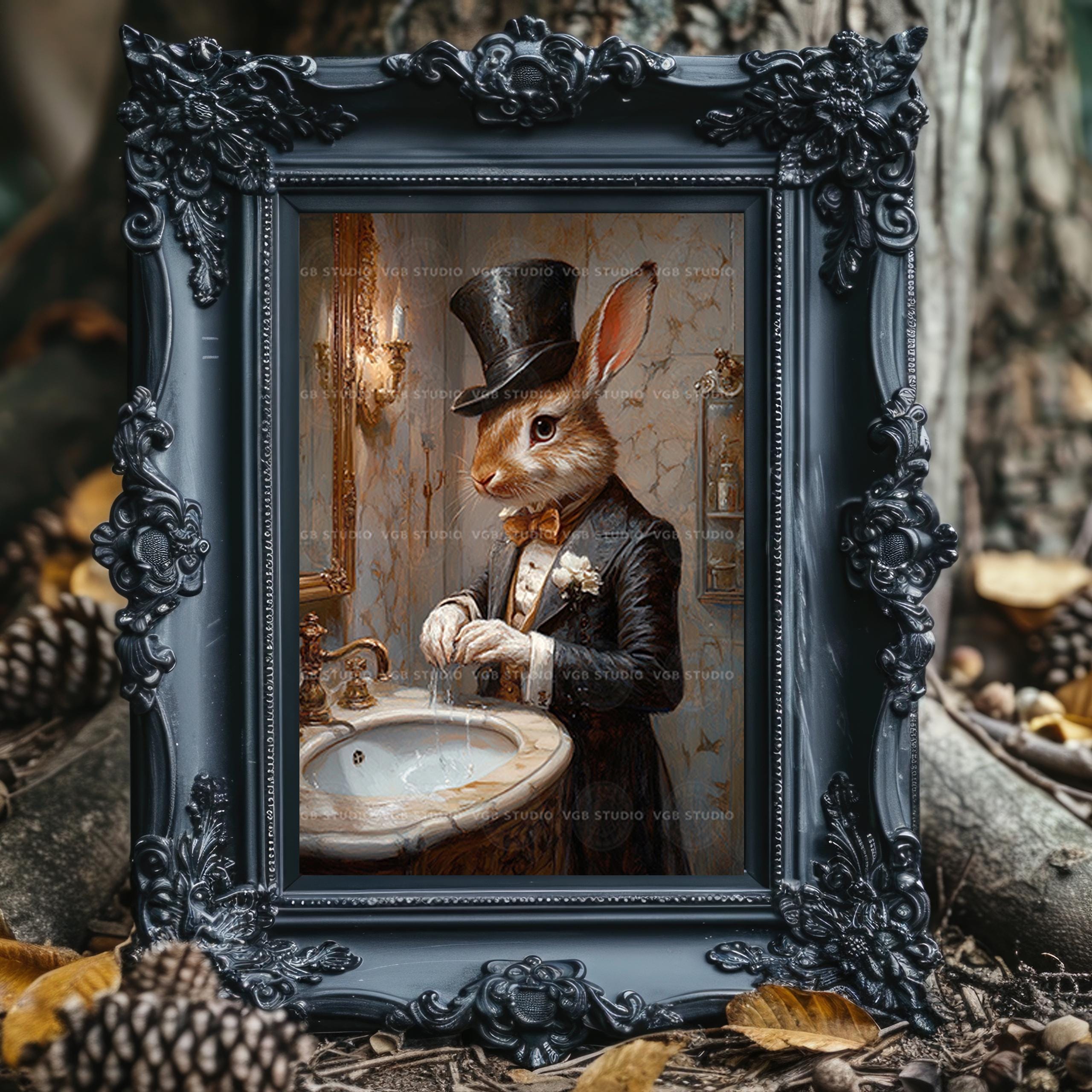 Rabbit in Top Hat Art Print, Whimsical Victorian Decor  display picture 1