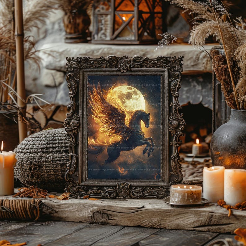 Pegasus Art Print Mythical Winged Horse Fantasy Creature Artwork ...