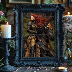 Macha Warrior Goddess Wall Art Print, Irish Sovereignty Horsewoman, Celtic Mythology Decor, Morrigan Battle Queen, Dark Feminine Gift aa02 image 2