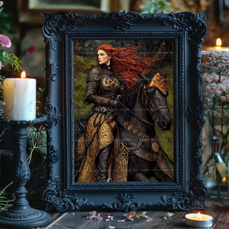 Macha Warrior Goddess Wall Art Print, Irish Sovereignty Horsewoman, Celtic Mythology Decor, Morrigan Battle Queen, Dark Feminine Gift aa02 image 2
