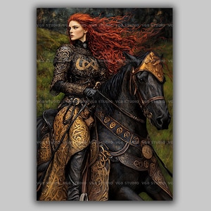Macha Warrior Goddess Wall Art Print, Irish Sovereignty Horsewoman, Celtic Mythology Decor, Morrigan Battle Queen, Dark Feminine Gift aa02 image 1