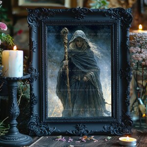 Cailleach Wintergöttin Art Print, Gothic Gothic Folklore, Keltische Folklore Wanddekoration, Crone Hexe Malerei, Heidnische Mythologie Dark Academia Altar Geschenk u92 Bild 2