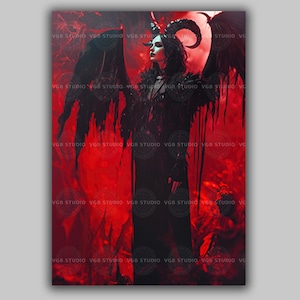 Lilith Art Print Dark Goddess of Night Horned Demon Woman with Wings Red Gothic Fantasy Decor Occult Witch Aesthetic Infernal Queen AH36