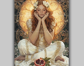Persephone Art Print Griekse godin van de lente schilderij mythologie artwork lente decor granaatappel onderwereld godin heilige vrouwelijke AC29