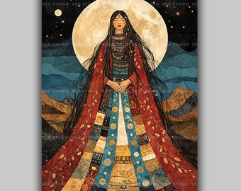 Changing Woman Navajo Moon Goddess Sacred Native American Mythology Wall Art Print, Diné Divine Feminine Lunar Spirit Decor AL13