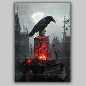 Raven Potion Bottle Art Print Dark Academia Decor Witchy Crow Wall Art Gothic Fantasy Spell Book Illustration Occult Magic Witch Print u13