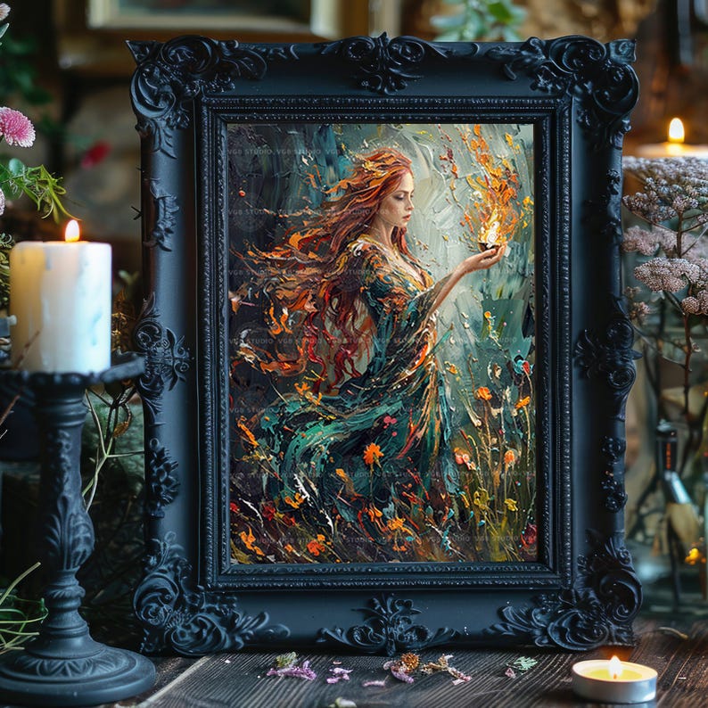 Brigid Celtic Pagan Goddess of Healing Print, Poetry Wisdom Deity Fine Art Giclee, Irish Baroque Painting, Esoteric Ancient Myth Art M50 image 2