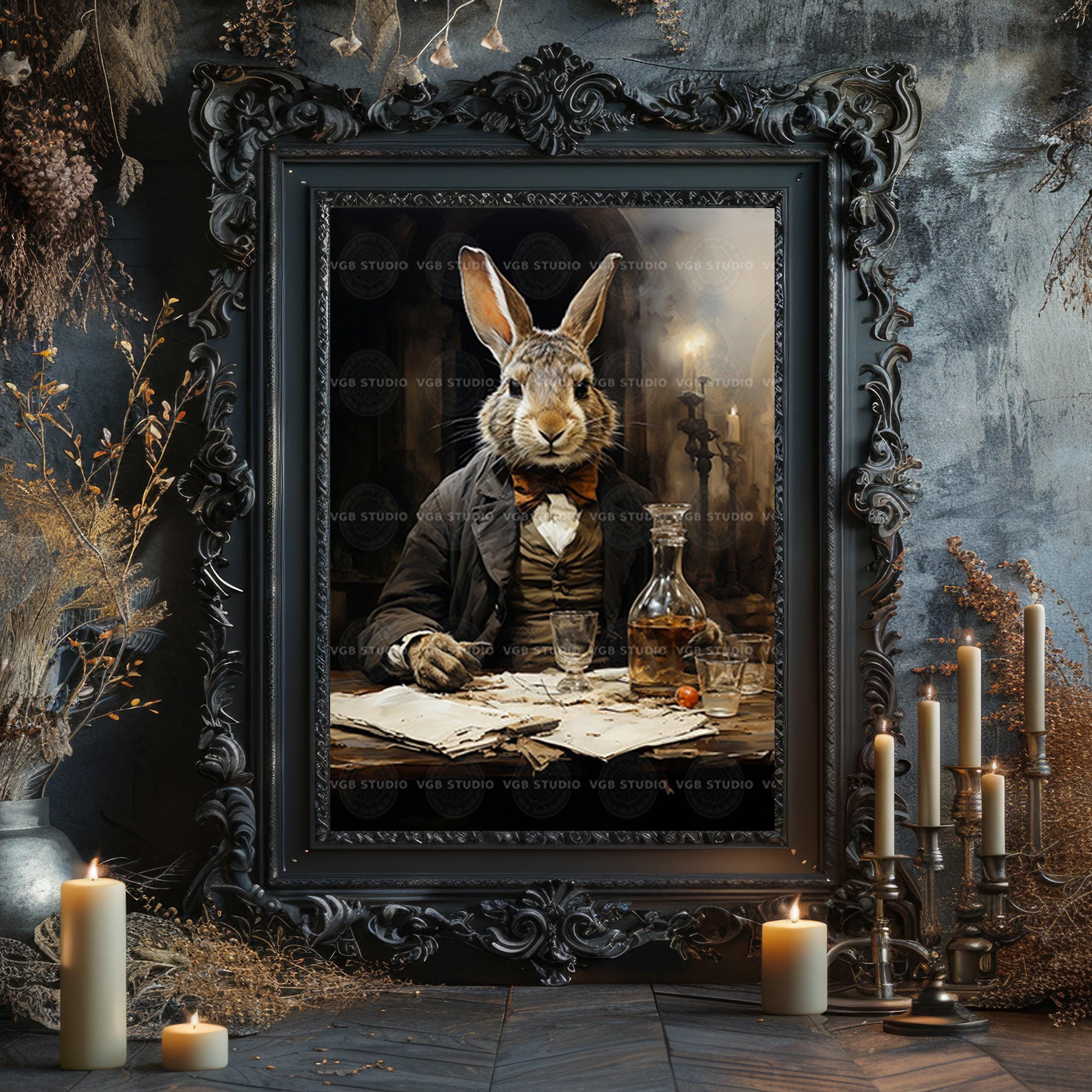Rabbit Gentleman Wall Art Print Whiskey Dark Academia Study Victorian ...