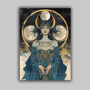 Hecate Triple Moon Goddess Witchcraft Fine Art Giclee, Pagan Luna Baroque Painting, Witchy Artwork, Mafic Esoteric Art K65