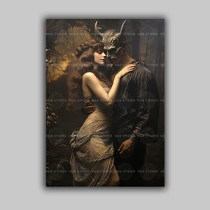 Gothic Folklore Wall Art, Dark Romance Print, Horned Beast Fantasy Poster, Bookish Romantasy Painting, Occult Witchy Bedroom Decor E09