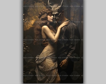 Gothic Woman Devil Love Goth Poster Love Dark Romance Fantasy Art Print Giclee Gift Devil  Witchy Tragic Victorian Forbidden Love Story e09