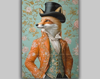 Fuchs im viktorianischen Anzug Kunstdruck, wunderliches Tierportrait, Fantasy, Wanddeko, Gentleman Fox, Vintage Cottagecore Style t82