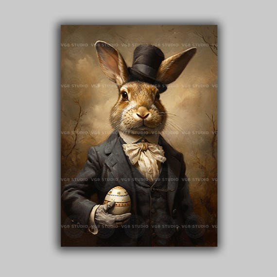 Victorian Rabbit Art Print Dapper Bunny With Easter Egg Whimsical