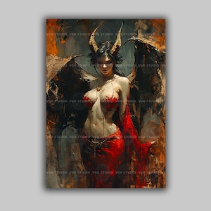 Lilith Wall Art Gothic Dark Fantasy Art Occult Wall Decor Winged Horned Woman Print Demon Goddess Artwork Dark Feminine Mythology Gift K41
