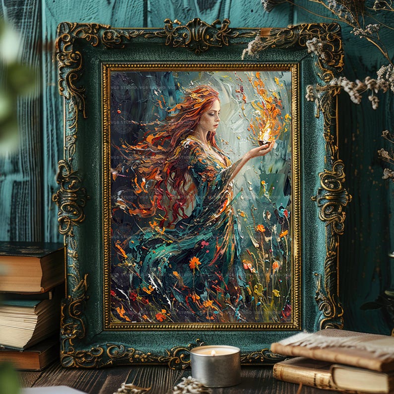 Brigid Celtic Pagan Goddess of Healing Print, Poetry Wisdom Deity Fine Art Giclee, Irish Baroque Painting, Esoteric Ancient Myth Art M50 image 4